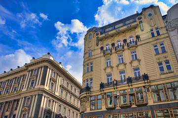 Fototapeta na wymiar Architecture along the streets of Vienna, Austria on a sunny day.