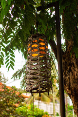 Designer wicker street lamp in the tropics