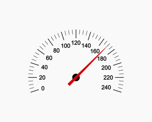Vector illustration of car speedometer icon on light background background.