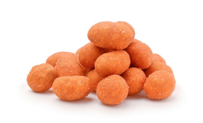 Coated peanuts isolated on white.