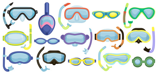 Masks for swimming vector cartoon set icon. Isolated cartoon set icon underwater glasses . Vector illustration masks for swimming on white background.