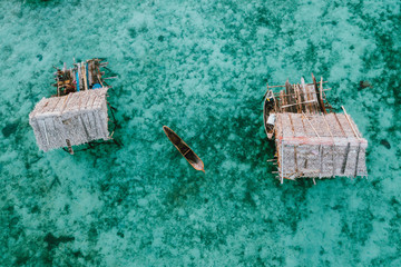 Semporna, Sabah, Malaysia - 26 April 2020 - Sea gypsies house by the sea