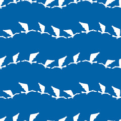 Seamless pattern of flying cartoon ducks silhouettes