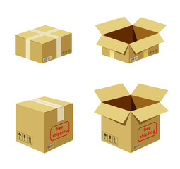 Cardboard box, craft. Sealed brown, for storage of cardboard parcels. Retail, logistics, delivery, storage concept. 