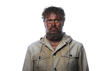 portrait of an old dirty homeless man