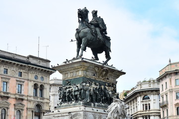 Fototapeta na wymiar Statue of King Victor Emmanuel II of Italy at Piazza del Duomo, Milan, Italy