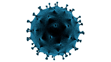 Covid-19 coronavirus on white background in 3D rendering. Infectious SARS-CoV-2 virus causes influenza and pneumonia epidemics.