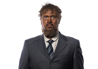 portrait of a dirty loser businessman on a white background