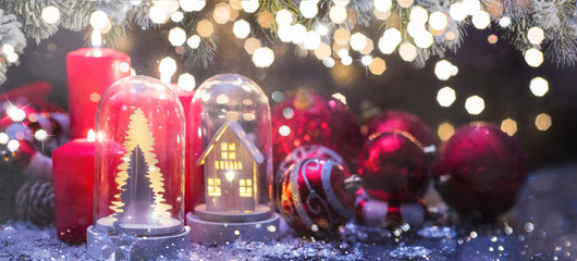 Christmas Candles, Christmas and New Year holidays background, winter season.