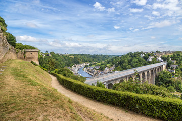 Dinan, France. Beautiful landscape with medieval fortress wall and viaduct