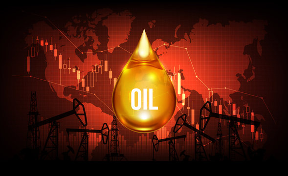 Oil Price Stock Market Chart And Graph, Oil Pump Background, Low Oil Price Turn Negative Concept , Vector Illustration