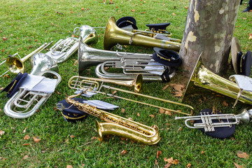 Musical instruments on the grass