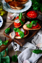 Bruschetta with pepper  and sardines..selective focus