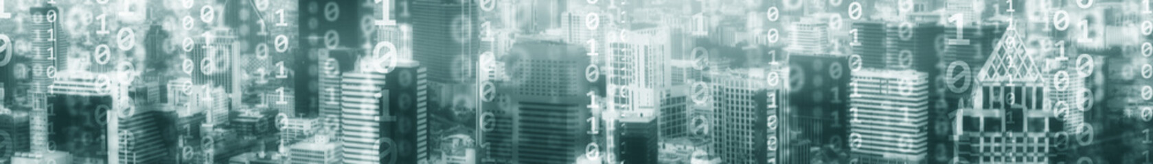 Obraz premium Digital city concept. Mixed Media Binary Code. Banner website.