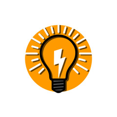 Light bulb with lightning symbol icon isolated on white background