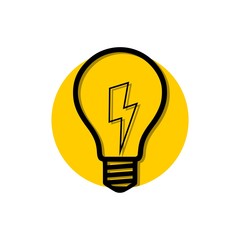 Light bulb with lightning symbol icon isolated on white background
