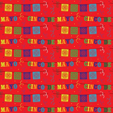 Cinco De Mayo Flags And Confetti Seamless Vector Pattern