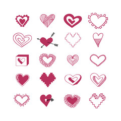 Set of hand drawn hearts. Doodle style. Design element for St. Valentine Day, wedding, romantic event.