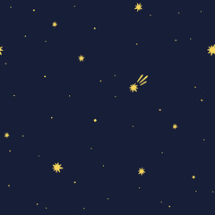 Seamless pattern with starry night sky and comets