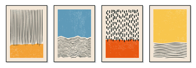 Fototapeta Set of minimal 20s geometric design posters, vector template with primitive shapes elements obraz