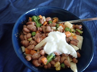  bowl of beans vegetable salad with cheese