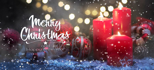 Christmas Candles, Christmas and New Year holidays background, winter season.