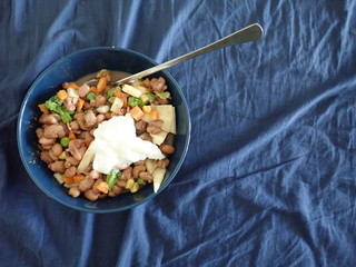  bowl of beans vegetable salad with cheese