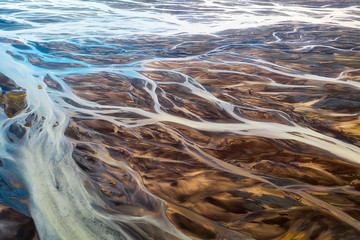 Colorful River Aerial taken in Southern Iceland