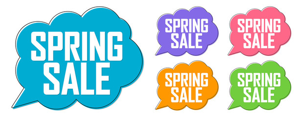 Set Spring Sale speech bubble banners, discount tags design template, app icons, vector illustration