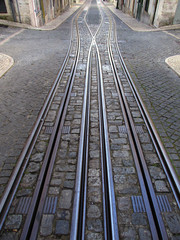 Fototapeta premium Tracks of the streetcar system in Lisboa. Portugal. 