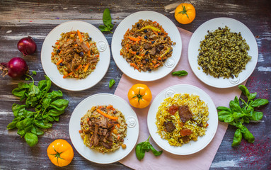 Assorted Uzbek food set pilaf