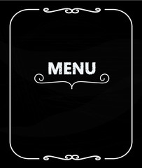 Blank menu on blackboard, handwriting letters and frame, vector 