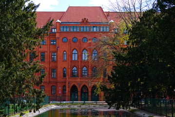 The red city hall building in Szczecin.