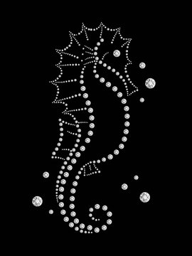 Illustration seahorse diamond ornament pattern on black background
