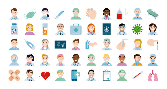 bundle of medical staff set icons