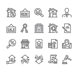 Real estate house rent sale line icon isolated set. Vector flat cartoon graphic design illustration