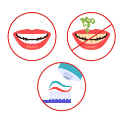 Brush clean teeth hygiene steps instruction isolated set. Vector flat cartoon graphic design illustration