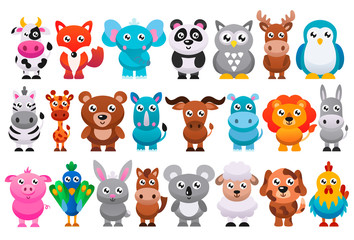 Collection of cute cartoon animals. Vector illustration.