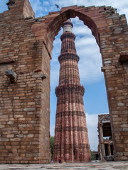Fototapeta na wymiar Minaret of The Qutb Minar, also spelled as Qutub Minar, Delhi, India