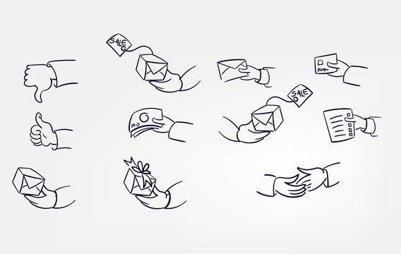 line doodle vector sketch design set hands market internet concept