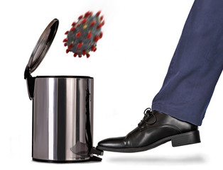 throwing in the trash the coronavirus molecule. © Gustavo Andrade