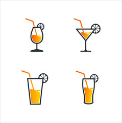 Natural fresh orange juice in a glass vector icon. Fruit juice logo concept