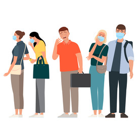 Fototapeta premium A man sneezes in a crowd of people