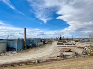 Calgary skyline in the distance with industrial park in the foreground