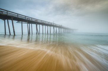 Nags Head Beach Outer Banks North Carolina ocean scenic seascape photography of fog and moving surf...