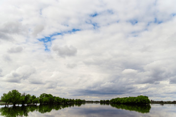 A river that overflowed its banks.Spring flood