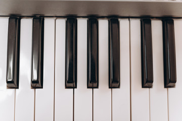 Piano key close up. shot. musical instrument.