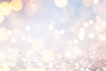 Blurred background with bokeh. Christmas and Happy New Year greeting card.