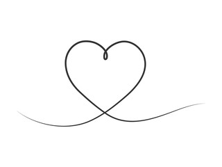 Art line continuous heart icon isolated on white. Love outline symbol, Valentine Day one line design  
