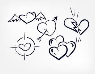 hearts vector doodle hand drawn line illustration symbol